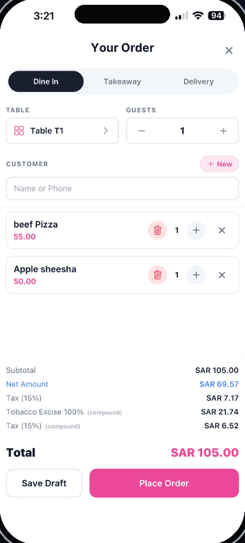 Cul-AI mobile order screen